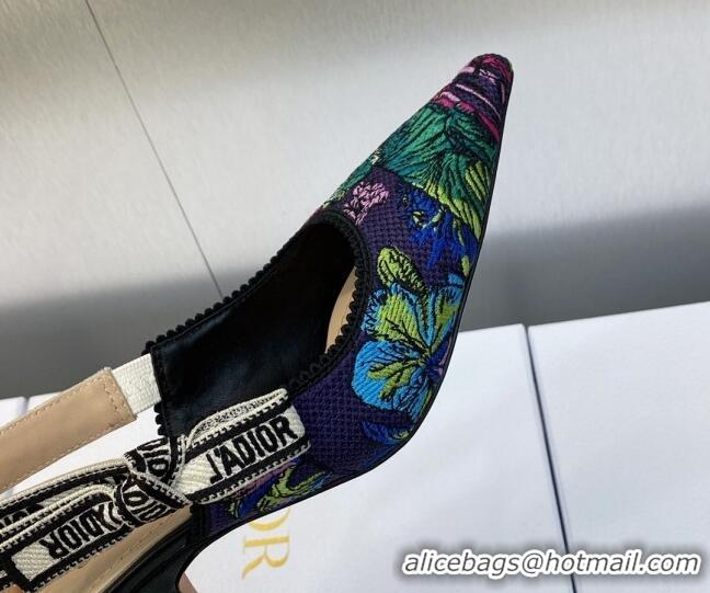 Best Price Dior J'Adior Slingback Pumps 6.5cm in Purple Multicolor Embroidered Cotton with Toile de Jouy Voyage Motif 60