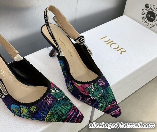 Best Price Dior J'Adior Slingback Pumps 6.5cm in Purple Multicolor Embroidered Cotton with Toile de Jouy Voyage Motif 60