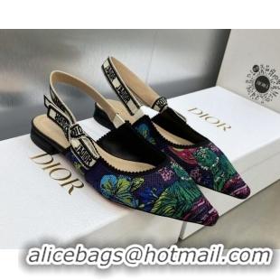 Purchase Dior J'Adior Slingback Flat in Purple Multicolor Embroidered Cotton with Toile de Jouy Voyage Motif 606064