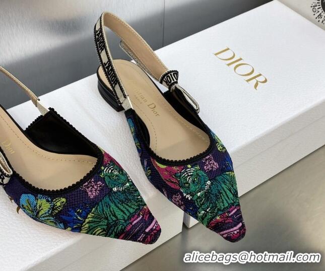 Purchase Dior J'Adior Slingback Flat in Purple Multicolor Embroidered Cotton with Toile de Jouy Voyage Motif 606064