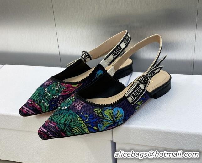 Purchase Dior J'Adior Slingback Flat in Purple Multicolor Embroidered Cotton with Toile de Jouy Voyage Motif 606064