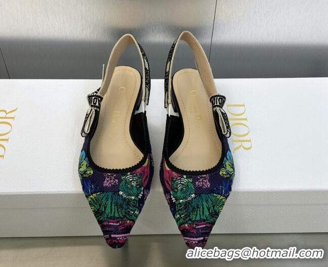 Purchase Dior J'Adior Slingback Flat in Purple Multicolor Embroidered Cotton with Toile de Jouy Voyage Motif 606064