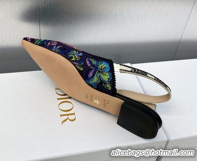 Purchase Dior J'Adior Slingback Flat in Purple Multicolor Embroidered Cotton with Toile de Jouy Voyage Motif 606064