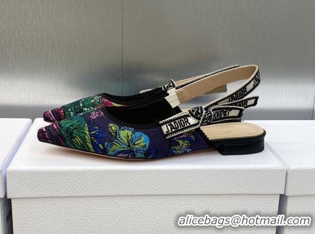 Purchase Dior J'Adior Slingback Flat in Purple Multicolor Embroidered Cotton with Toile de Jouy Voyage Motif 606064