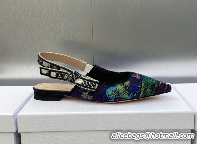 Purchase Dior J'Adior Slingback Flat in Purple Multicolor Embroidered Cotton with Toile de Jouy Voyage Motif 606064