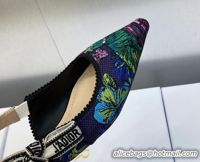 Purchase Dior J'Adior Slingback Flat in Purple Multicolor Embroidered Cotton with Toile de Jouy Voyage Motif 606064