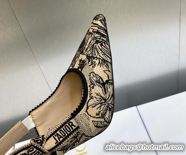 Pretty Style Dior J'Adior Slingback Pumps 9.5cm in Beige and Black Embroidered Cotton with Toile de Jouy Voyage Motif 60