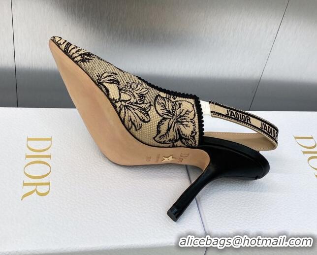 Pretty Style Dior J'Adior Slingback Pumps 9.5cm in Beige and Black Embroidered Cotton with Toile de Jouy Voyage Motif 60