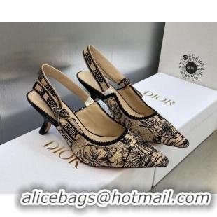 Sophisticated Dior J'Adior Slingback Pumps 6.5cm in Beige and Black Embroidered Cotton with Toile de Jouy Voyage Motif 6