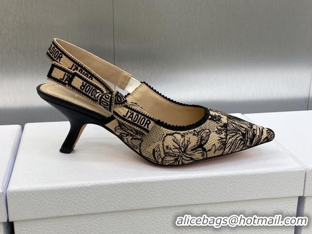 Sophisticated Dior J'Adior Slingback Pumps 6.5cm in Beige and Black Embroidered Cotton with Toile de Jouy Voyage Motif 6