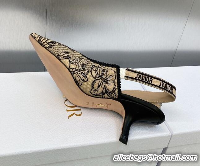 Sophisticated Dior J'Adior Slingback Pumps 6.5cm in Beige and Black Embroidered Cotton with Toile de Jouy Voyage Motif 6