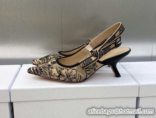 Sophisticated Dior J'Adior Slingback Pumps 6.5cm in Beige and Black Embroidered Cotton with Toile de Jouy Voyage Motif 6