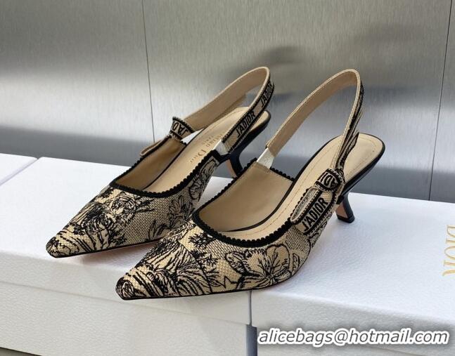 Sophisticated Dior J'Adior Slingback Pumps 6.5cm in Beige and Black Embroidered Cotton with Toile de Jouy Voyage Motif 6