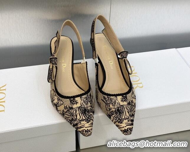 Sophisticated Dior J'Adior Slingback Pumps 6.5cm in Beige and Black Embroidered Cotton with Toile de Jouy Voyage Motif 6