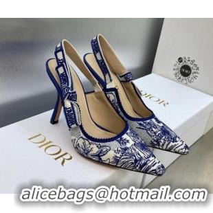 Best Product Dior J'Adior Slingback Pumps 9.5cm in Blue and White Embroidered Cotton with Toile de Jouy Voyage Motif 606