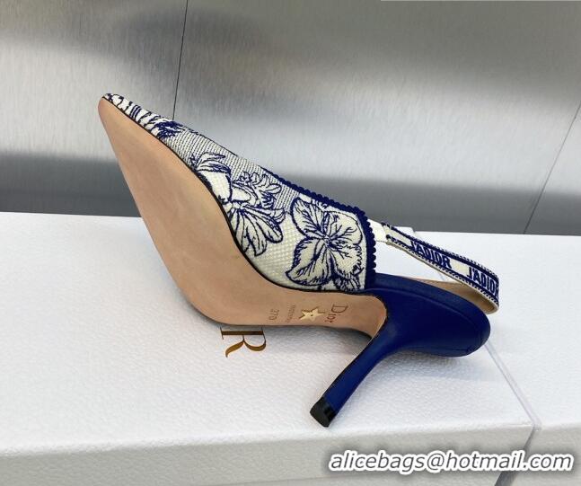 Best Product Dior J'Adior Slingback Pumps 9.5cm in Blue and White Embroidered Cotton with Toile de Jouy Voyage Motif 606