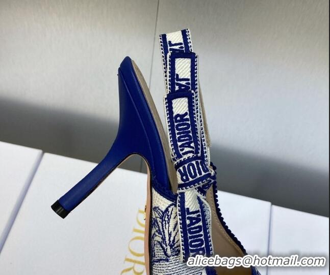 Best Product Dior J'Adior Slingback Pumps 9.5cm in Blue and White Embroidered Cotton with Toile de Jouy Voyage Motif 606