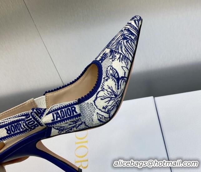 Best Product Dior J'Adior Slingback Pumps 9.5cm in Blue and White Embroidered Cotton with Toile de Jouy Voyage Motif 606