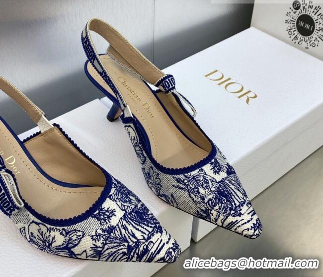 Top Design Dior J'Adior Slingback Pumps 6.5cm in Blue and White Embroidered Cotton with Toile de Jouy Voyage Motif 60606