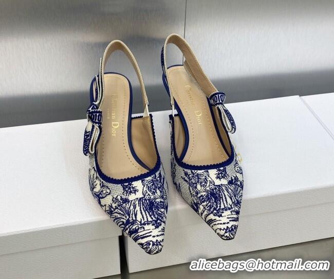 Top Design Dior J'Adior Slingback Pumps 6.5cm in Blue and White Embroidered Cotton with Toile de Jouy Voyage Motif 60606