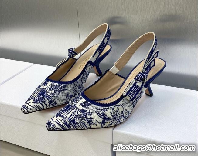 Top Design Dior J'Adior Slingback Pumps 6.5cm in Blue and White Embroidered Cotton with Toile de Jouy Voyage Motif 60606