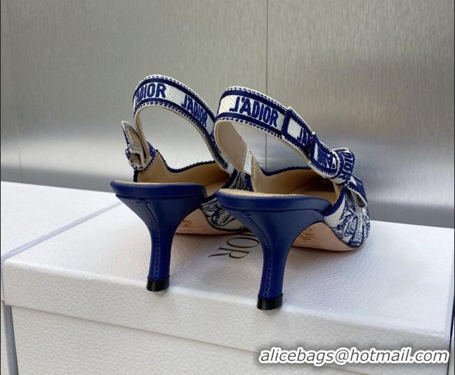 Top Design Dior J'Adior Slingback Pumps 6.5cm in Blue and White Embroidered Cotton with Toile de Jouy Voyage Motif 60606