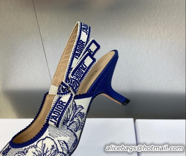 Top Design Dior J'Adior Slingback Pumps 6.5cm in Blue and White Embroidered Cotton with Toile de Jouy Voyage Motif 60606