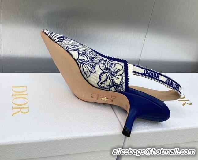 Top Design Dior J'Adior Slingback Pumps 6.5cm in Blue and White Embroidered Cotton with Toile de Jouy Voyage Motif 60606