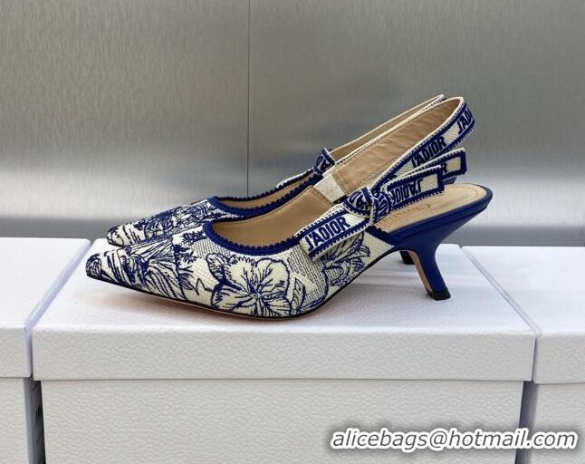 Top Design Dior J'Adior Slingback Pumps 6.5cm in Blue and White Embroidered Cotton with Toile de Jouy Voyage Motif 60606