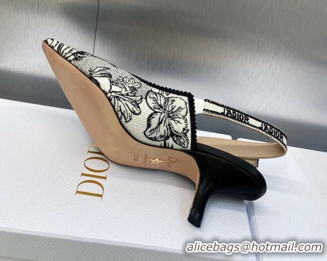 Charming Dior J'Adior Slingback Pumps 6.5cm in Black and White Embroidered Cotton with Toile de Jouy Voyage Motif 606072