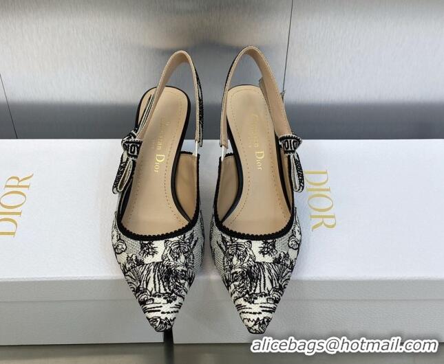 Charming Dior J'Adior Slingback Pumps 6.5cm in Black and White Embroidered Cotton with Toile de Jouy Voyage Motif 606072