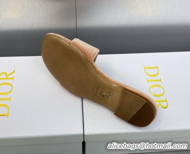 Sumptuous Dior C'est Dior Flat Slide Sandals in Apricot Velvet with CD Letters 606075