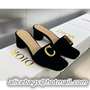 Buy Luxury Dior C'est Dior Heeled Slide Sandals 4.5cm in Cobalt Blue Velvet with CD Letters 606076