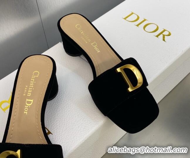 Buy Luxury Dior C'est Dior Heeled Slide Sandals 4.5cm in Cobalt Blue Velvet with CD Letters 606076