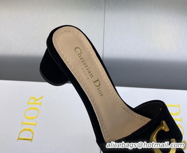 Buy Luxury Dior C'est Dior Heeled Slide Sandals 4.5cm in Cobalt Blue Velvet with CD Letters 606076