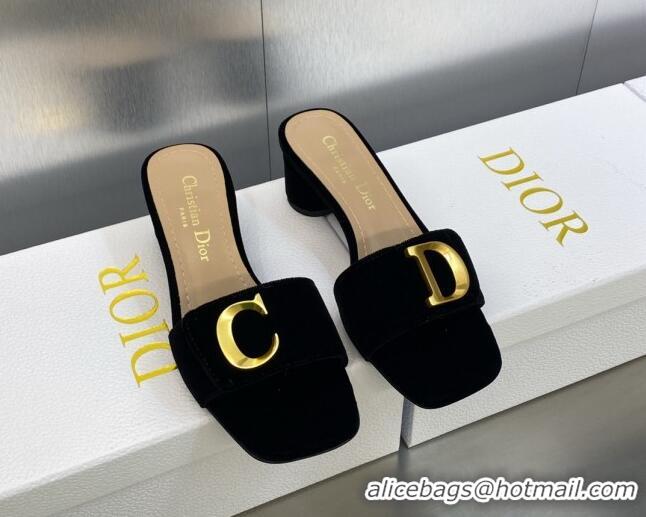 Buy Luxury Dior C'est Dior Heeled Slide Sandals 4.5cm in Cobalt Blue Velvet with CD Letters 606076