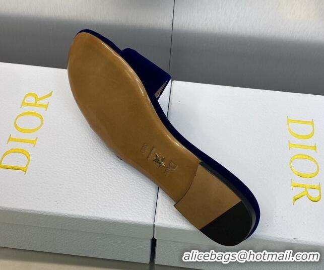 Good Quality Dior C'est Dior Flat Slide Sandals in Cobalt Blue Velvet with CD Letters 606077