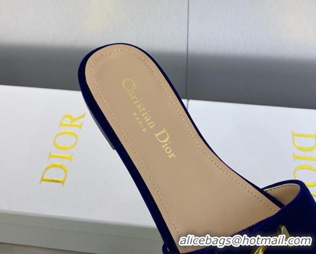 Good Quality Dior C'est Dior Flat Slide Sandals in Cobalt Blue Velvet with CD Letters 606077