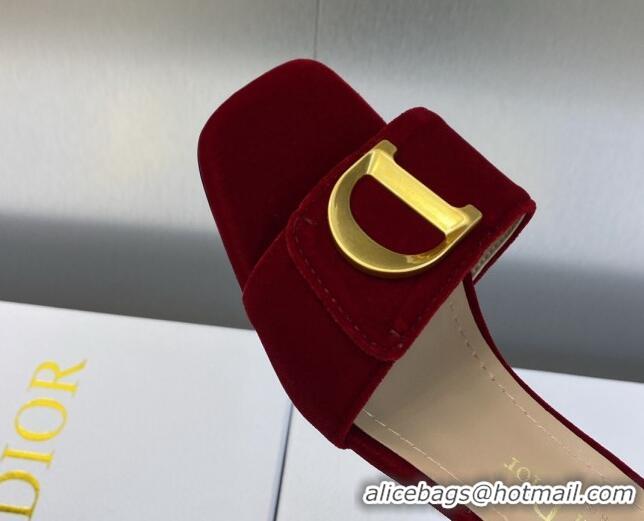 Popular Style Dior C'est Dior Heeled Slide Sandals 4.5cm in Burgundy Velvet with CD Letters 606078