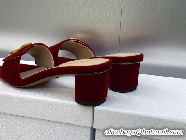 Popular Style Dior C'est Dior Heeled Slide Sandals 4.5cm in Burgundy Velvet with CD Letters 606078