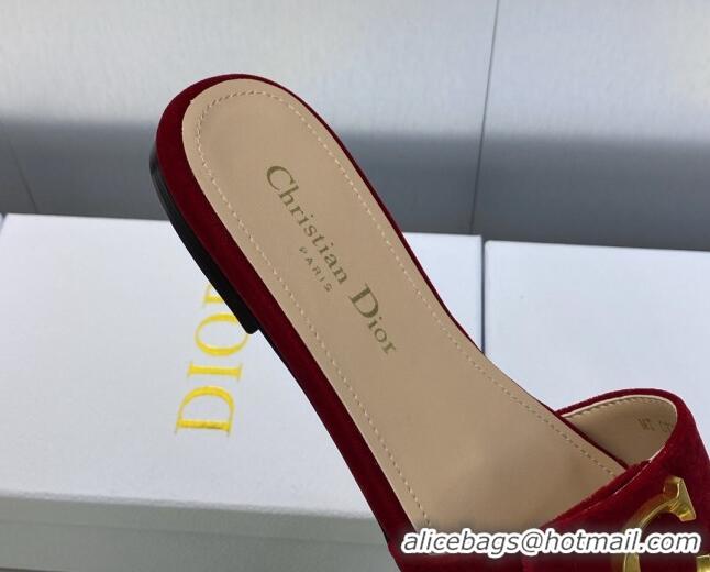 Unique Style Dior C'est Dior Flat Slide Sandals in Burgundy Velvet with CD Letters 606079