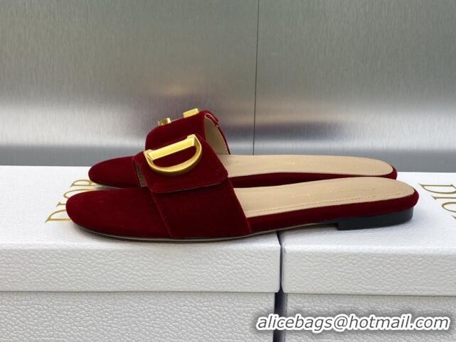 Unique Style Dior C'est Dior Flat Slide Sandals in Burgundy Velvet with CD Letters 606079