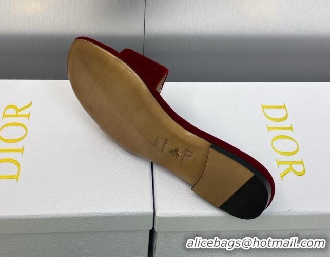 Unique Style Dior C'est Dior Flat Slide Sandals in Burgundy Velvet with CD Letters 606079