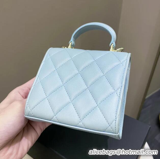 Best Grade Chanel 22P Quilted Lambskin Top Handle Clutch On Chain AP8795 Light Blue