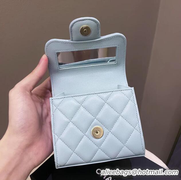 Best Grade Chanel 22P Quilted Lambskin Top Handle Clutch On Chain AP8795 Light Blue