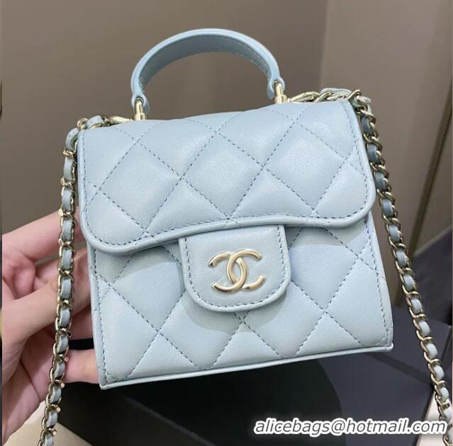 Best Grade Chanel 22P Quilted Lambskin Top Handle Clutch On Chain AP8795 Light Blue