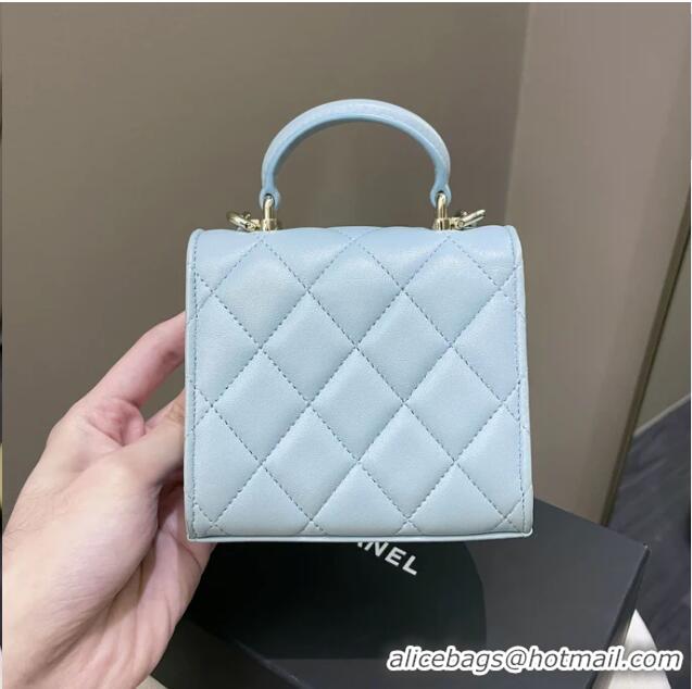 Best Grade Chanel 22P Quilted Lambskin Top Handle Clutch On Chain AP8795 Light Blue