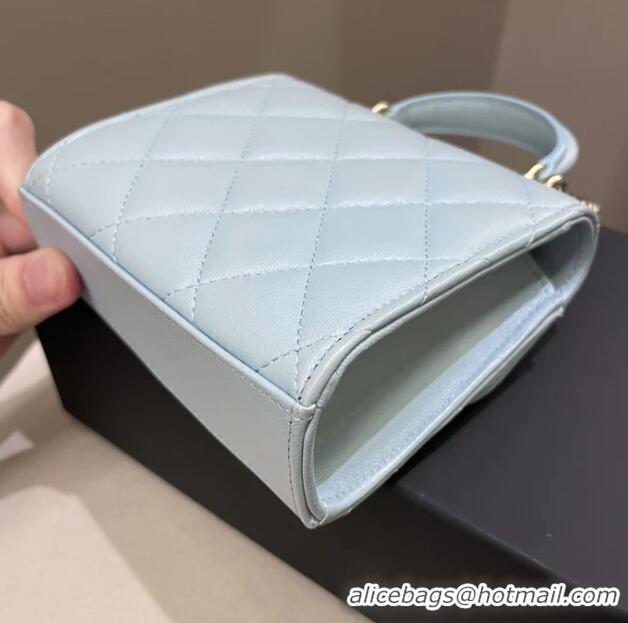 Best Grade Chanel 22P Quilted Lambskin Top Handle Clutch On Chain AP8795 Light Blue