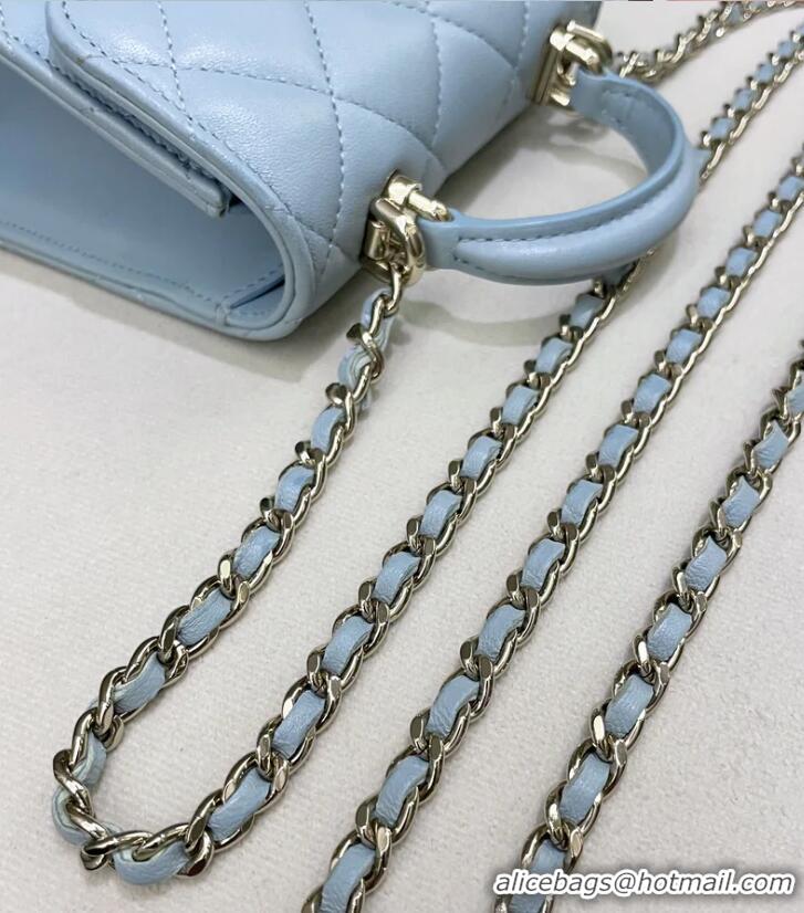 Best Grade Chanel 22P Quilted Lambskin Top Handle Clutch On Chain AP8795 Light Blue