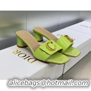 Good Looking Dior C'est Dior Heeled Slide Sandals 4.5cm in Green Patent Calfskin with CD Letters 606080